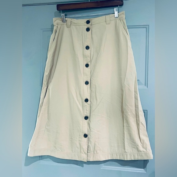 TravelSmith Vintage Skirt Womens 14p Petite Button Down Maxi Midi light brown - Picture 1 of 9